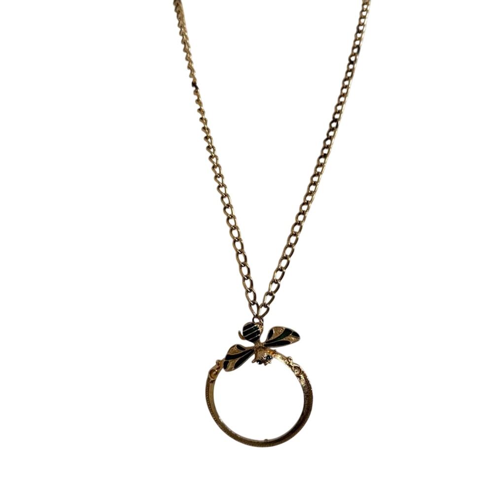 Vintage Florenza Gold Tone Bee Charm Necklace Chunky *Damaged